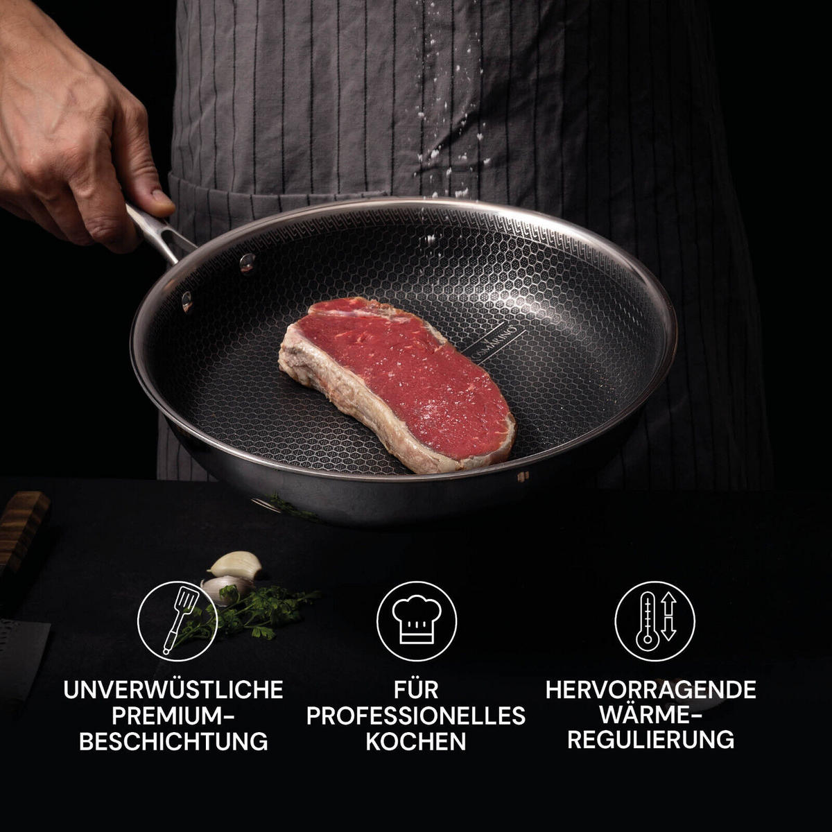 BRATPFANNE HEXAPRO Edelstahl Silber - Silberfarben, Metall (28cm) - Rosmarino