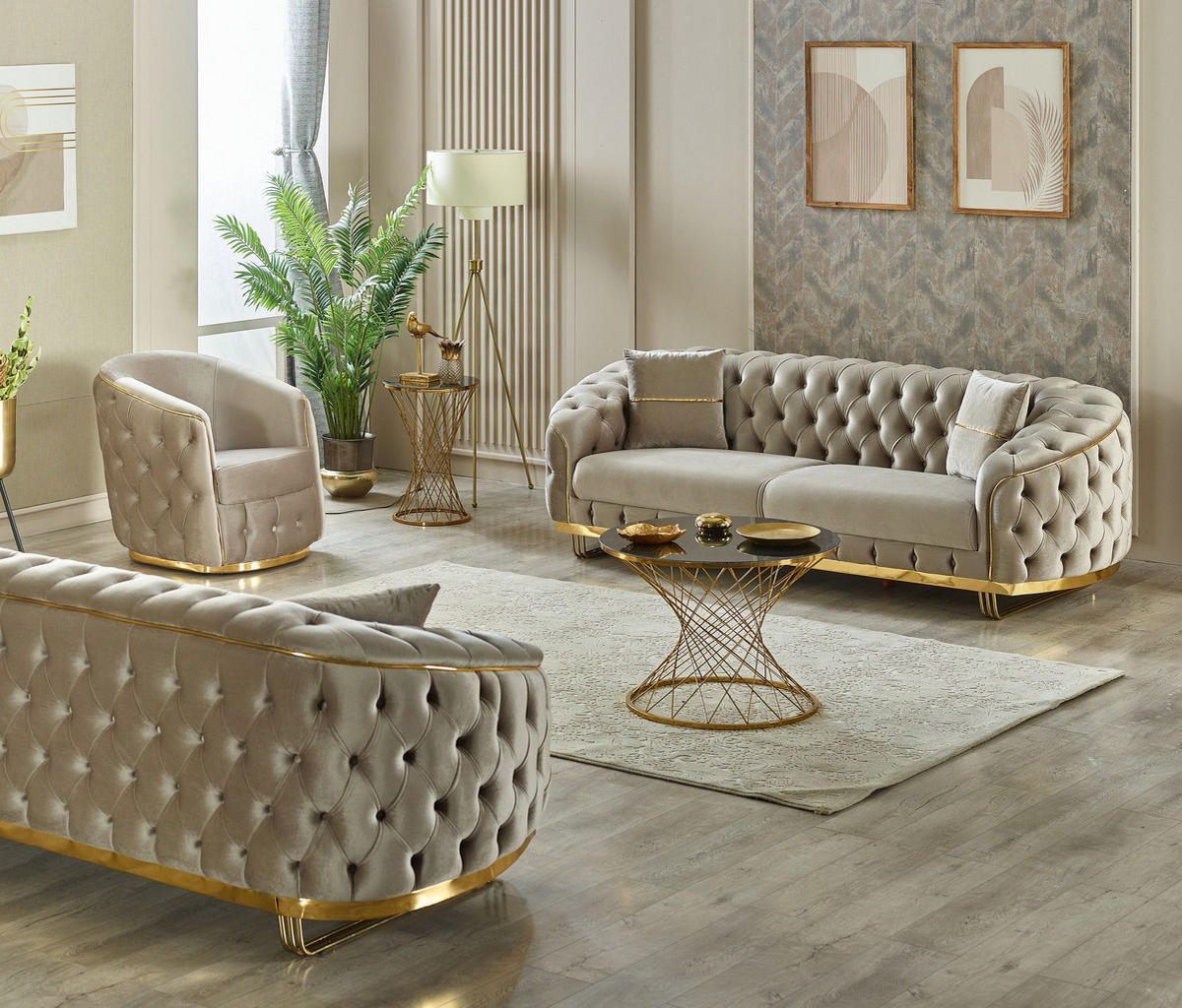 SITZGARNITUR Bellezza Taupe Stellvariante:2+2+1 - Taupe, Holz (175/85/95cm) - Villa Möbel