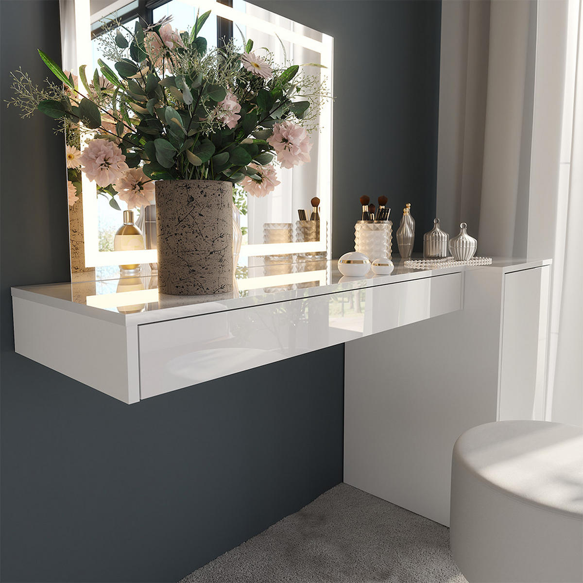 SCHMINKTISCH Sherry Weiß 100 cm 4 Teile - Weiß, Holzwerkstoff (100/12/40.1cm) - Vicco