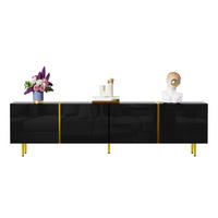 NÍZKA komoda, 170/35/46 cm, MDF čierna vo vysokom lesku so 4 dvierkami - čierna, kompozitné drevo (170/46/35cm) - BEAOK