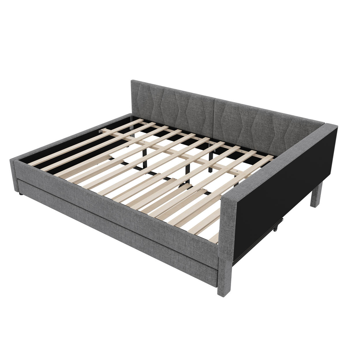 TAGEBETT 140x200cm Grau Leinen USB-C LED-Licht Ausziehbett - Grau, Holz (140/200cm) - FLIEKS