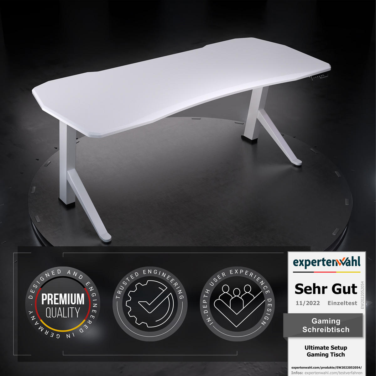 GAMING Tisch höhenverstellbar elektrisch 180x80 cm, Weiß - Weiß, Kunststoff (180/80/120cm) - Ultimate Setup