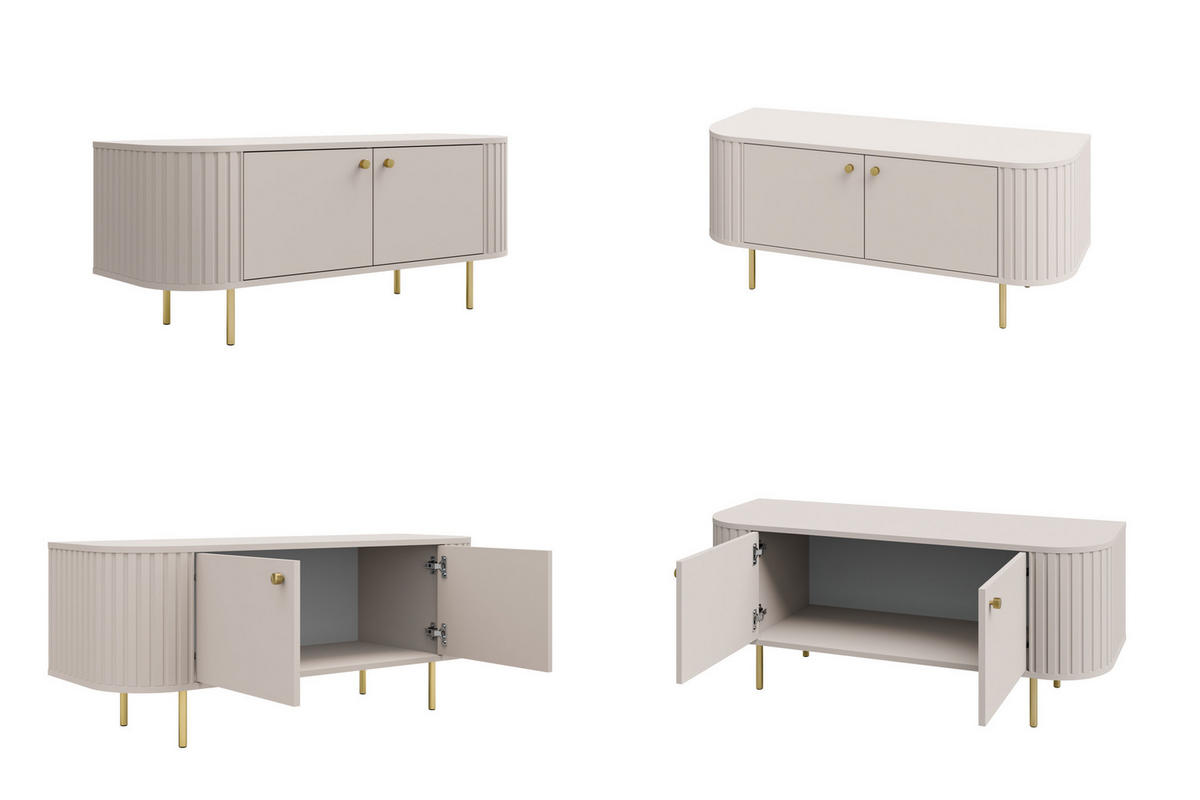 TV-SCHRANK Olivia 123 cm, mit 2 Türen, geriffeltem Design, kaschmir, goldfarbenen Metallfüßen - Kaschmir, Metall (123/50/43cm) - Margaret Hadas24