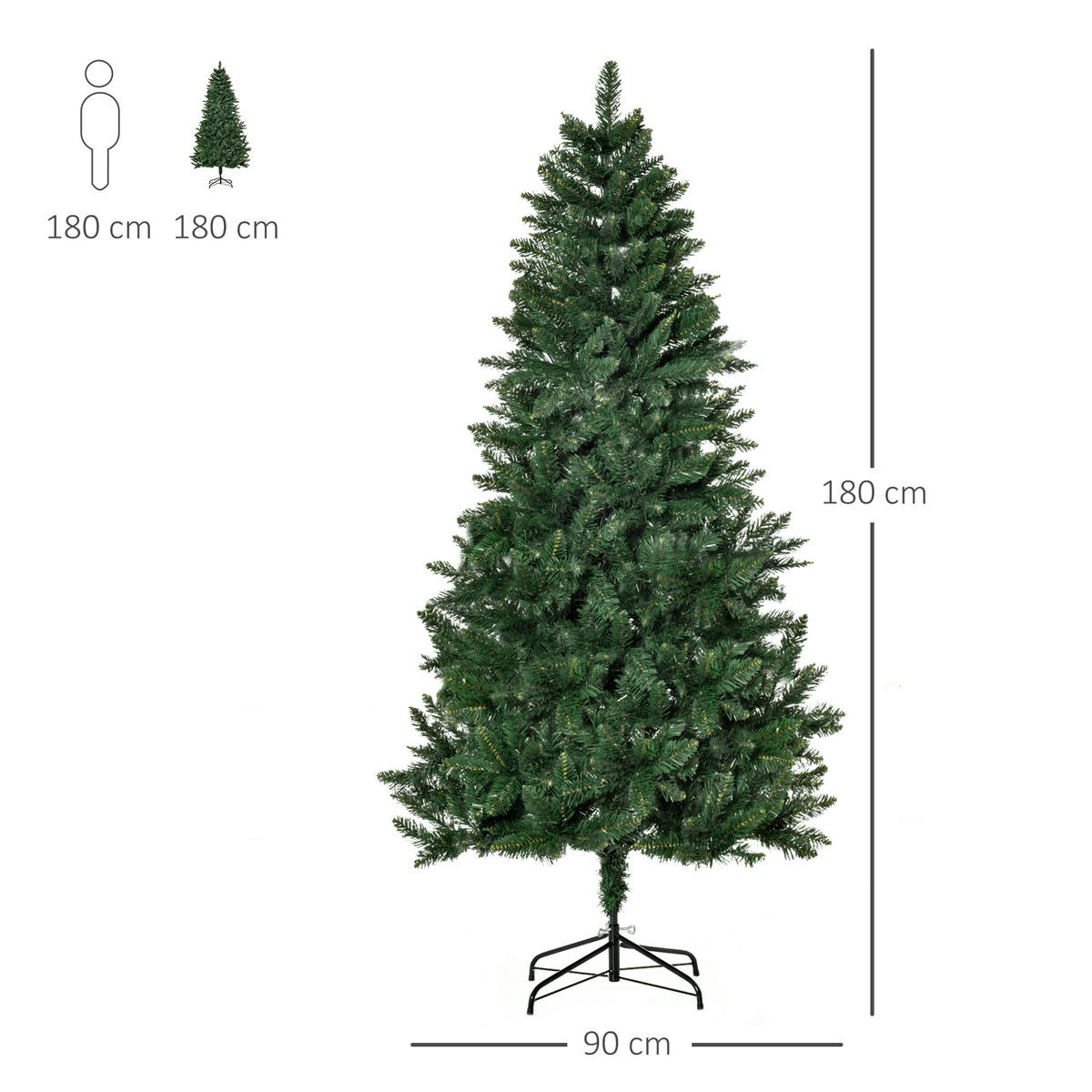 KÜNSTLICHER-WEIHNACHTSBAUM 180 cm Kieferbaum künstlich mit 724 Zweigen - Grün, Kunststoff (180cm) - HOMCOM