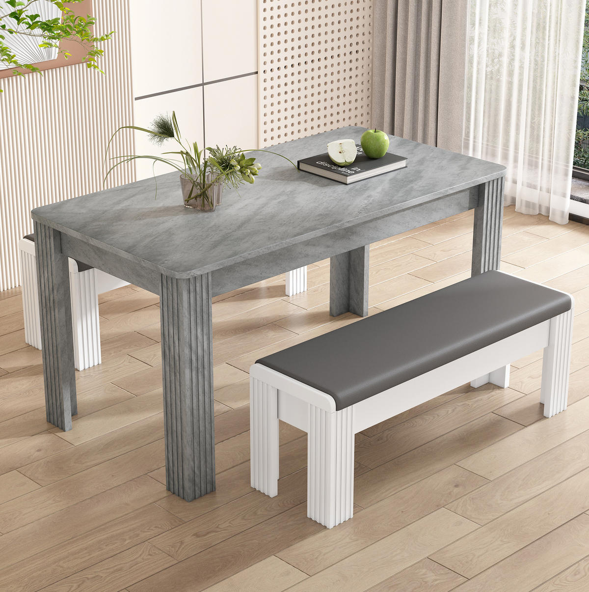 ESSTISCH 65x116x75 cm in Grau aus Spanplatte mit Holzmaserung, modern und stabil - Grau, Holzwerkstoff (65/116/75cm) - Modfu
