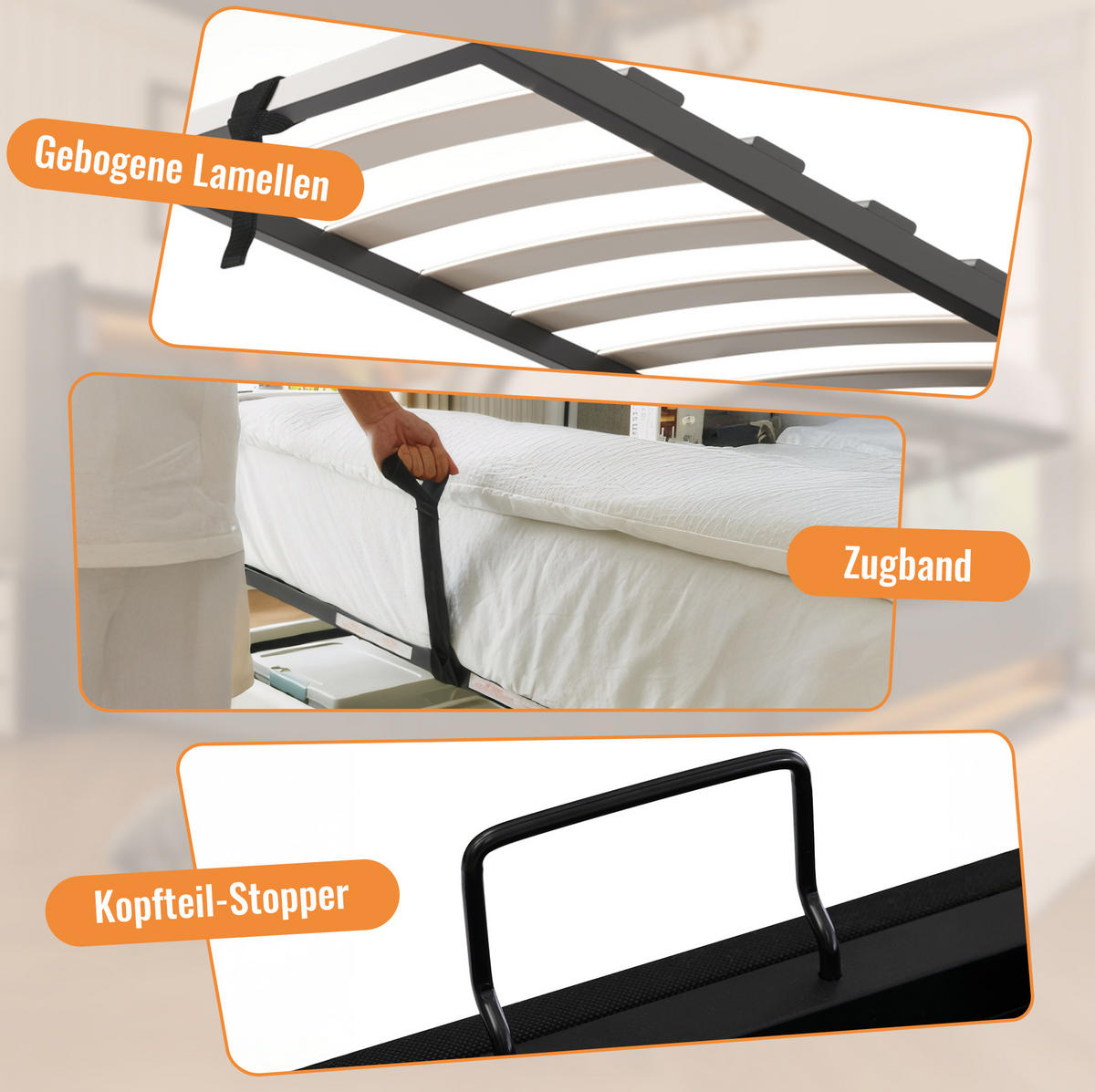 POLSTERBETT 90/200 cm Grau aus Leinen mit Stauraum - Grau, Textil (90/200cm) - OKMYHOME