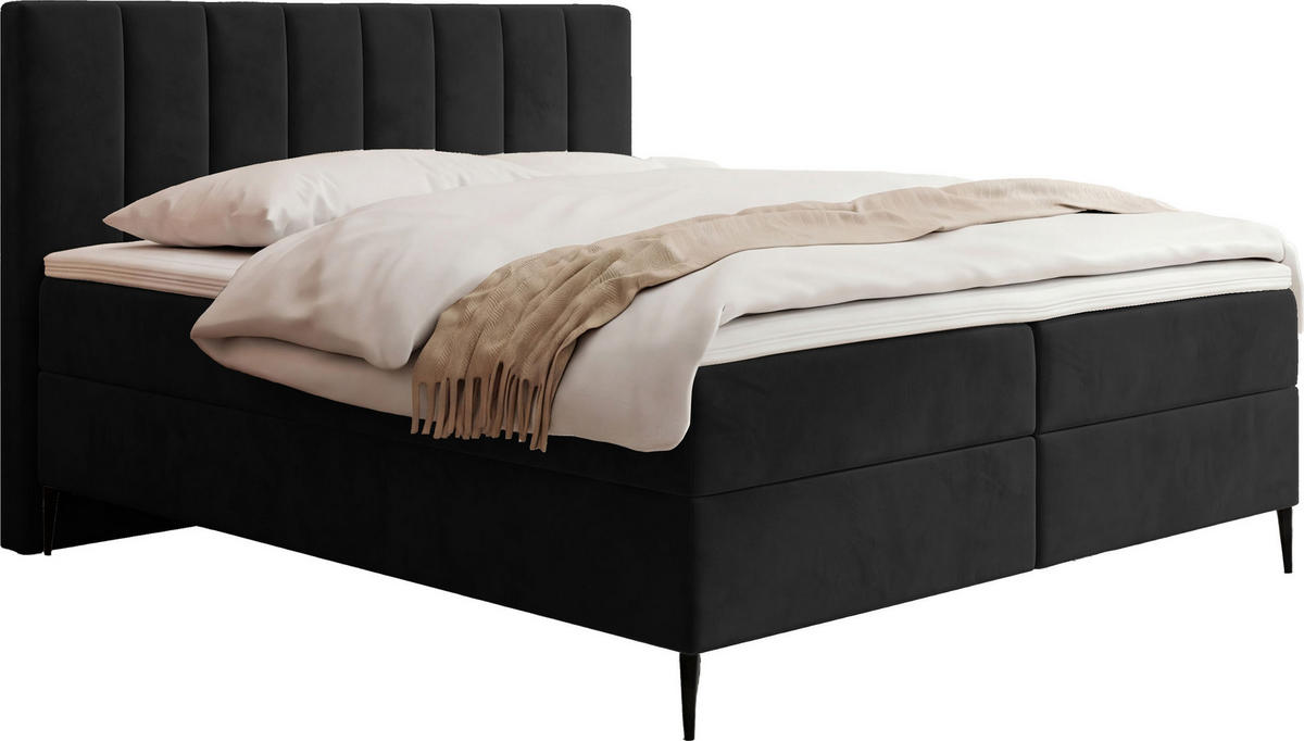 BOXBETT Allen mit Bettkasten, Samt Schwarz 200x200 cm – inkl. H4 Taschenfederkern Matratze & Foam Topper - Schwarz Hochglanz/Schwarz, Holzwerkstoff/Metall (200/200cm) - WFL GROUP