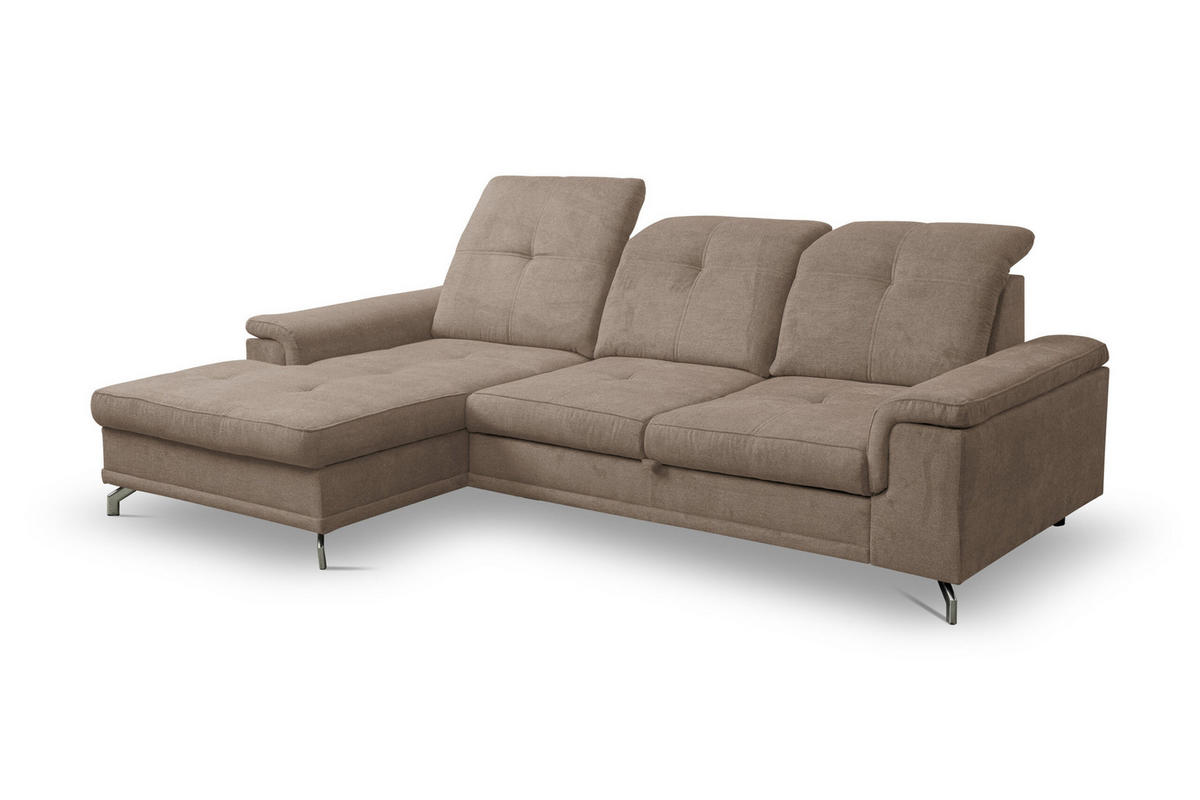 ECKSOFA PANAMA mit Schlaffunktion und Bettkasten, Farbe: Braun, Velourstoff, Ottomane Links - Braun, Textil (270/180cm) - VENASI MÖBEL