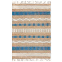 TEPPICH Hoch-Tief Struktur Gestreift, Ethno-Stil, mit Fransen wendbar, Esszimmer Natur-Blau Rechteckig 160x230 - Blau, Textil (160/230cm) - KADIMA DESIGN