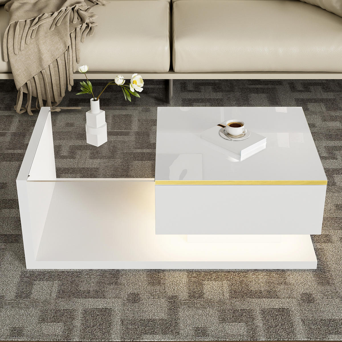 COUCHTISCH DE-046 Lumina Eichefarben - Weiß, Holzwerkstoff (50/90/33cm) - ComfortXL