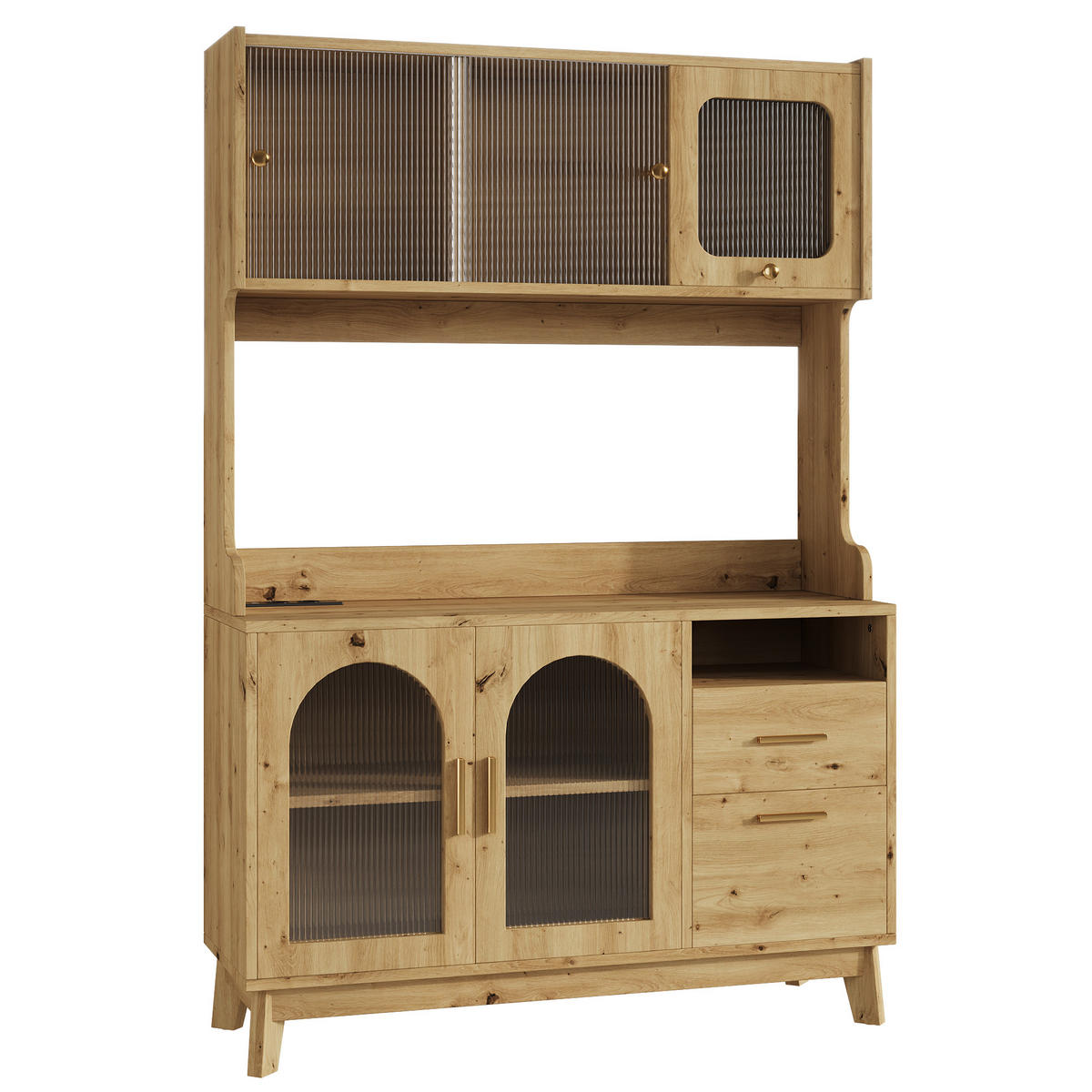 BUFFETSCHRANK 120x40x178 cm, 2 Steckdosen, USB-A/USB-C-Anschlüsse, Holzfarbe - Naturfarben, Holzwerkstoff (120/178/40cm) - FOHERE