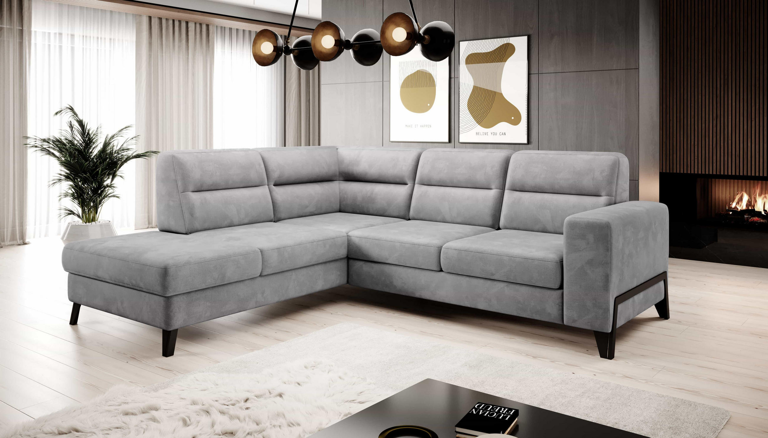 ECKSOFA mit Schlaffunktion & Bettkasten, luxus Nube-Stoff - Schwarz/Grau, Textil/Metall (277/237cm) - Eltap