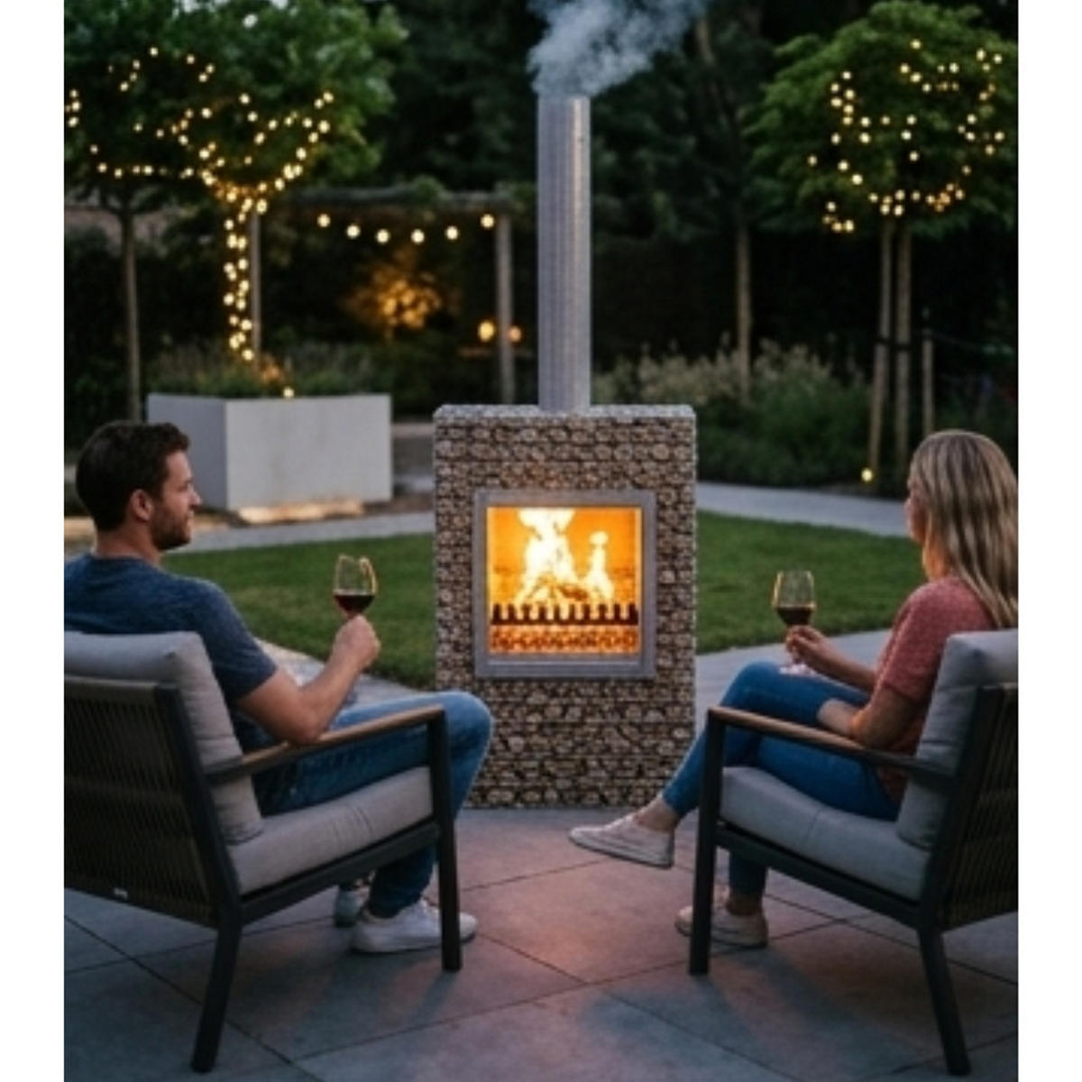 GARTENKAMIN & GRILL – Barbecook Ferro 480– Gabionenkamin, Feuerstelle, Stahlkorb Kamin, Outdoor Grill, Holzkohlegrill Terrassenkamin, Feuerschale - Hellgelb, Metall (66/100.5/40cm)