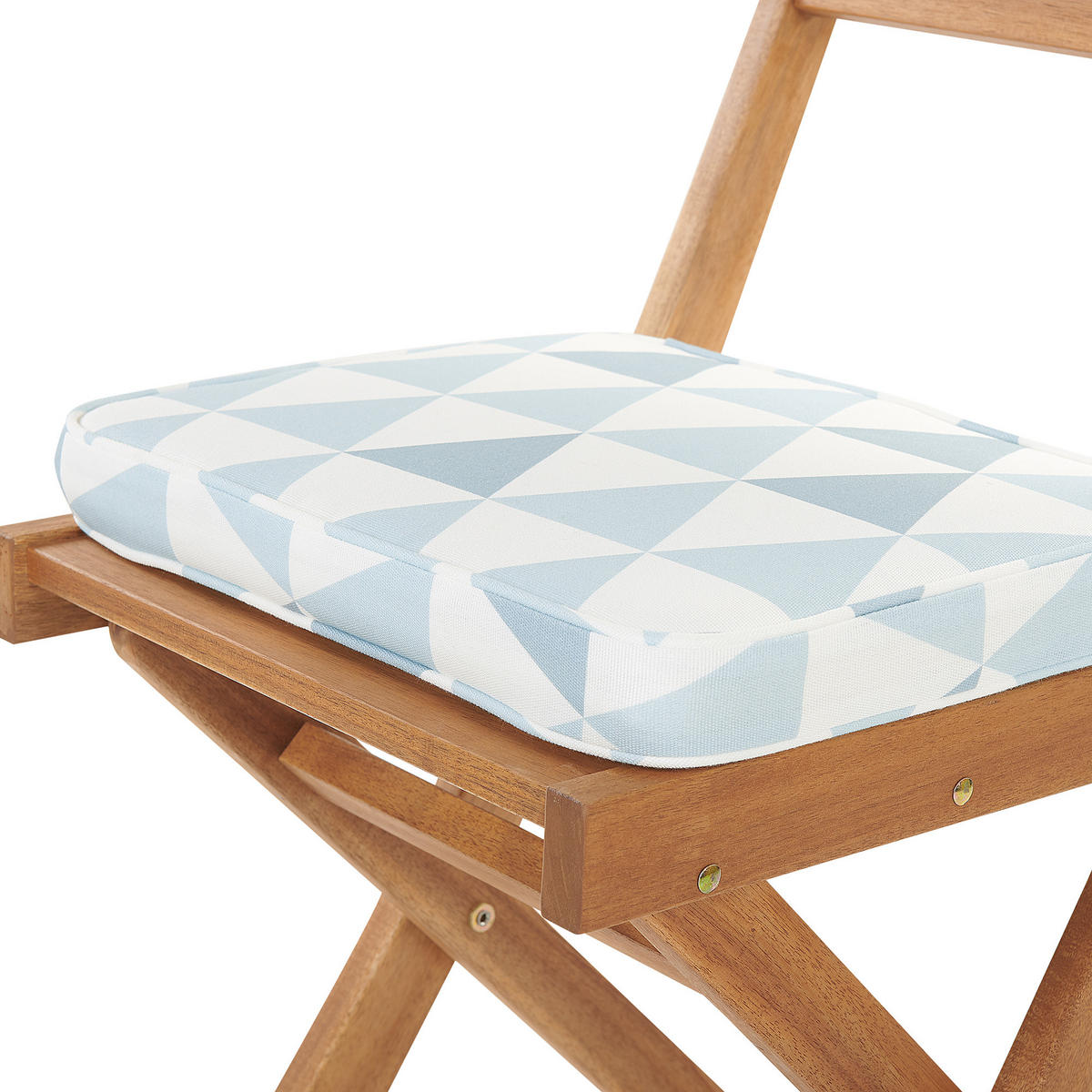 BALKONSET 2-Sitzer Akazienholz hellbraun Auflagen Dreiecke blau / weiß Fiji - Hellbraun/Blau, Holz/Textil - Beliani