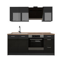 SINGLEKÜCHE R-Line, Schwarz Hochglanz/Anthrazit, 180 cm Arbeitsplatte Goldkraft Eiche - Schwarz Hochglanz/Anthrazit, Holzwerkstoff (180/206.8/60cm) - Vicco