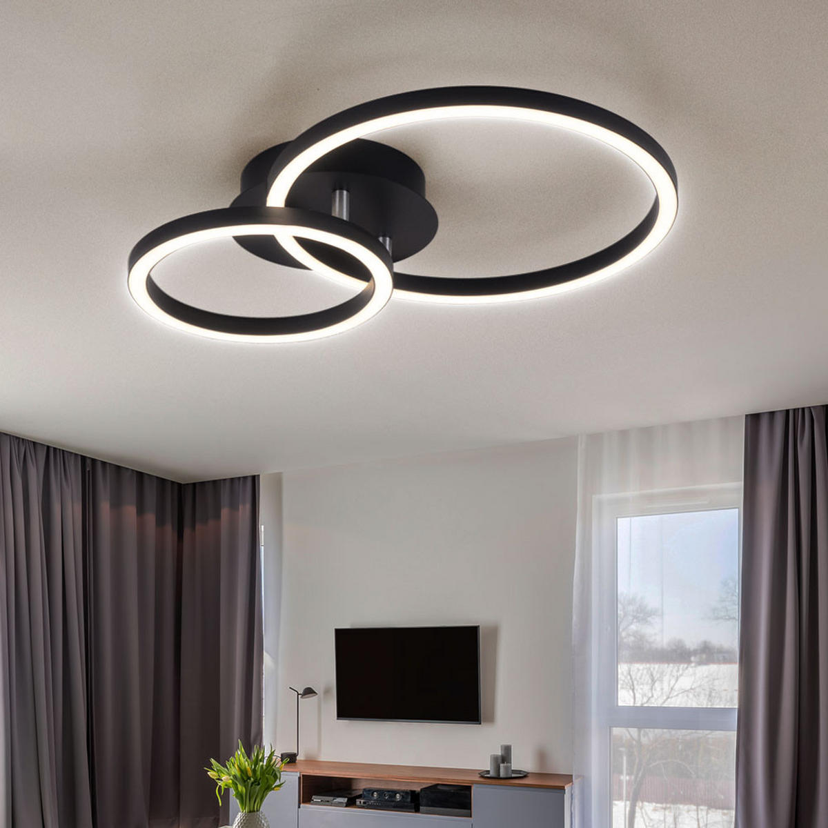 LED DECKENLEUCHTE Schwarz Opal Matt - Schwarz, Metall (42/30/7.5cm) - Globo Lighting