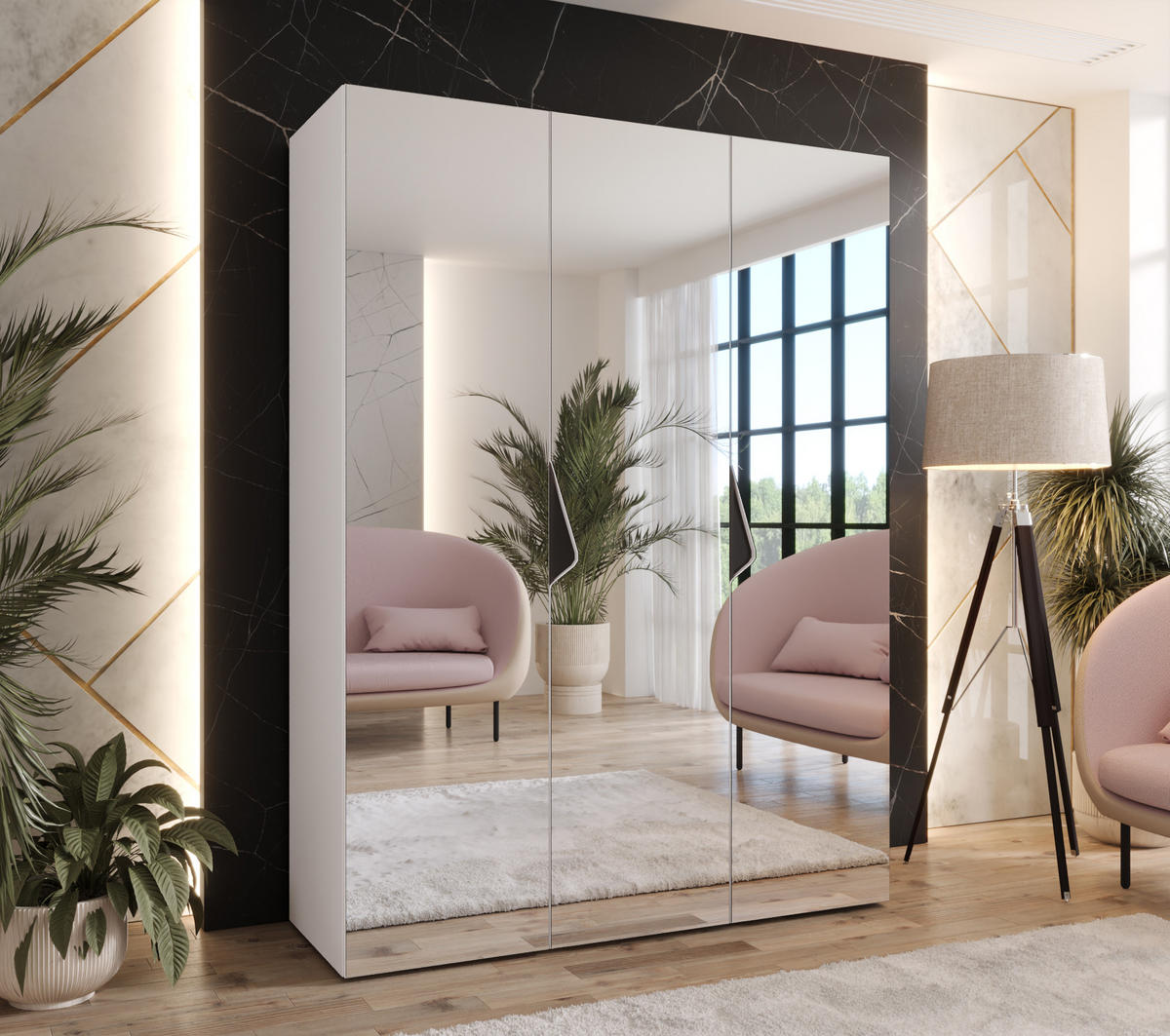 DREHTÜRENSCHRANK 202/150/52 3-türig - Schwarz/Weiß, Holz/Metall (150/202/52cm) - Abiks Möbel