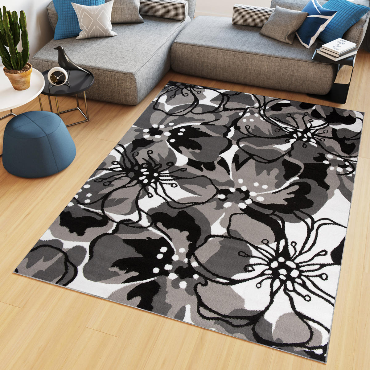 TEPPICH MAYA Schwarz Floral Blumen 250/350 cm - Schwarz, Textil (250/350cm) - Tapiso