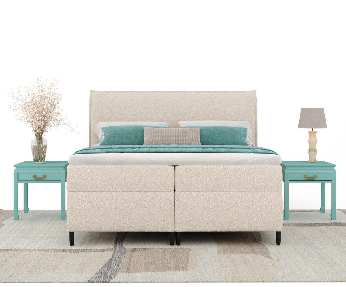 BOXBETT 200/200 cm Corvus, in Hellbeige, Matratze, Topper, Bettkasten, H4 = sehr fest - Creme/Schwarz, Holz/Holzwerkstoff (200/200cm) - Maison de Reve