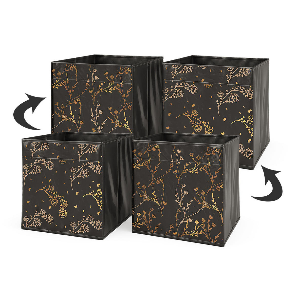 FALTBOX Schwarz/Gold (Floral) 30 x 30 cm 2er Set Option2 - Gelb/Schwarz, Wellpappe (30/30/30cm) - Vicco