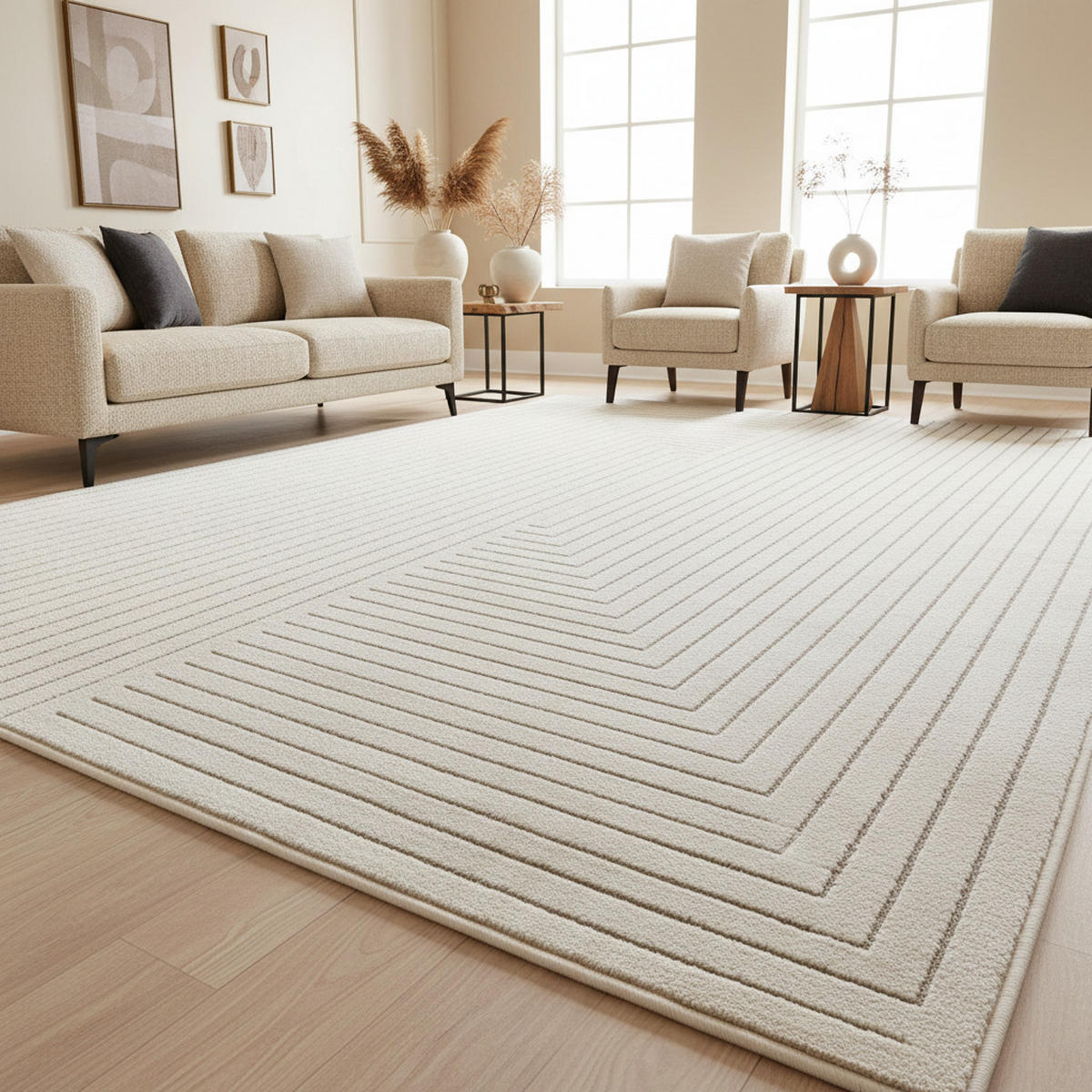 TEPPICH In-/Outdoor Kurzflor Skandinavisch Muster Polypropylen Terrasse Creme Rechteckig 120x170 - Beige, Textil (120/170cm) - KADIMA DESIGN