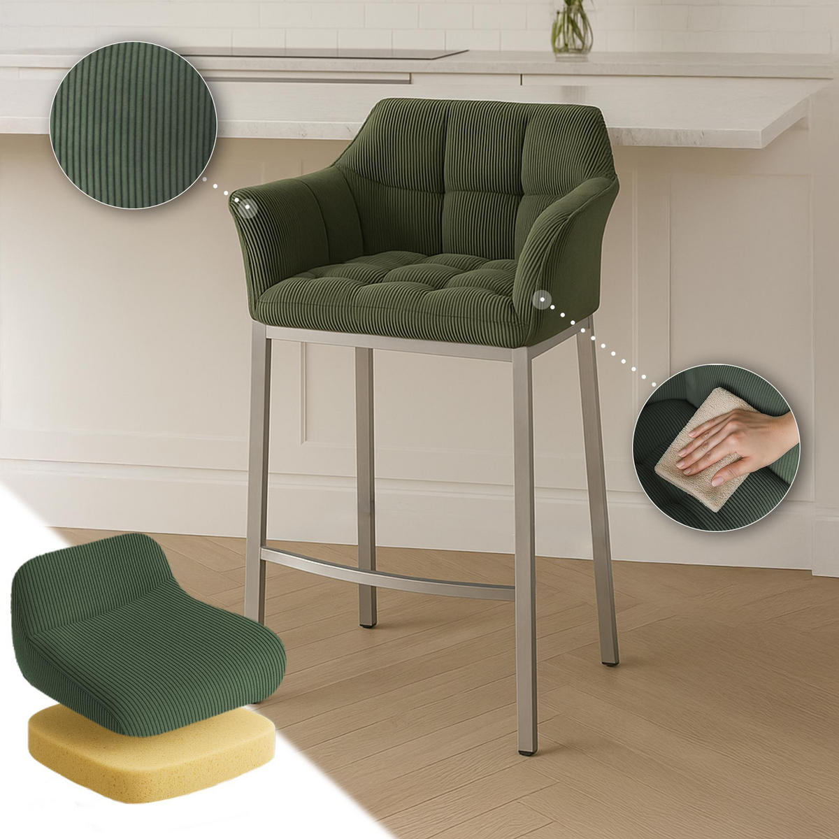 BARHOCKER Metall Grün - Edelstahlfarben/Grün, Metall (64/110/48cm) - CLP
