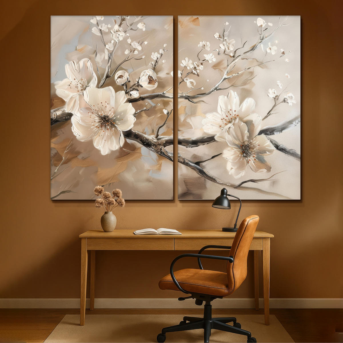 LEINWANDBILD 2er Set Blüte - Beige - Abstrakt - Blumen 240x180 cm - Hellbraun, Textil (240/180cm) - MuchoWow