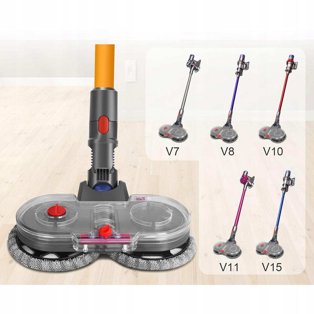 MOPPBÜRSTE V7 V8 V10 V11 V15 Set, 2 Mikrofaser-Pads, 160 U/min, Nass- und Trockenwischen, waschbar 60 °C - Multicolor, Kunststoff/Metall (10/10/10cm)