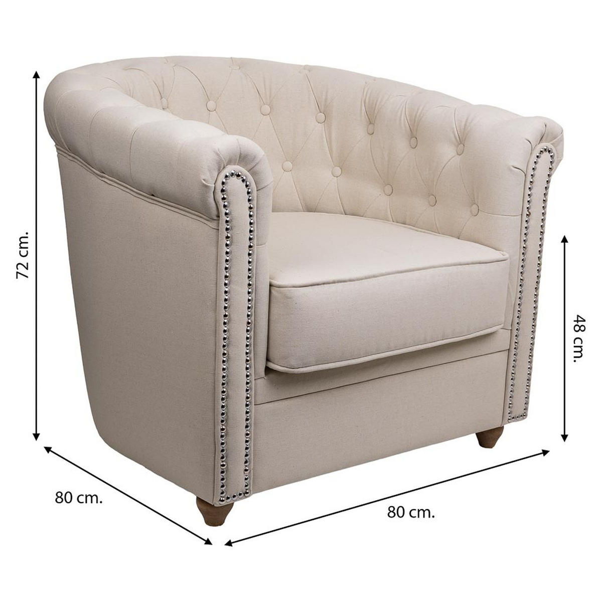 SESSEL gepolstert 80x80x48/72 cm - Beige, Naturmaterialien (80/72/80cm) - Wanderlust