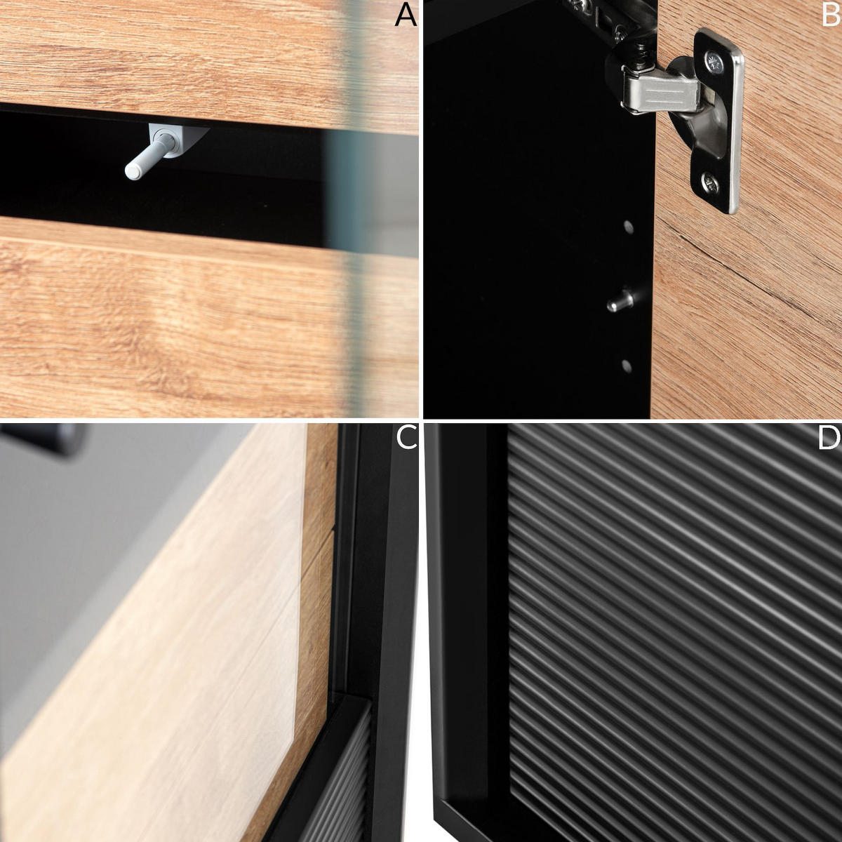 VITRINENSCHRÄNK LOFTY Außenseiteneinlage, schwarz / Eiche natur - Eichefarben/Schwarz, Holzwerkstoff (102/174/41cm) - KONSIMO®