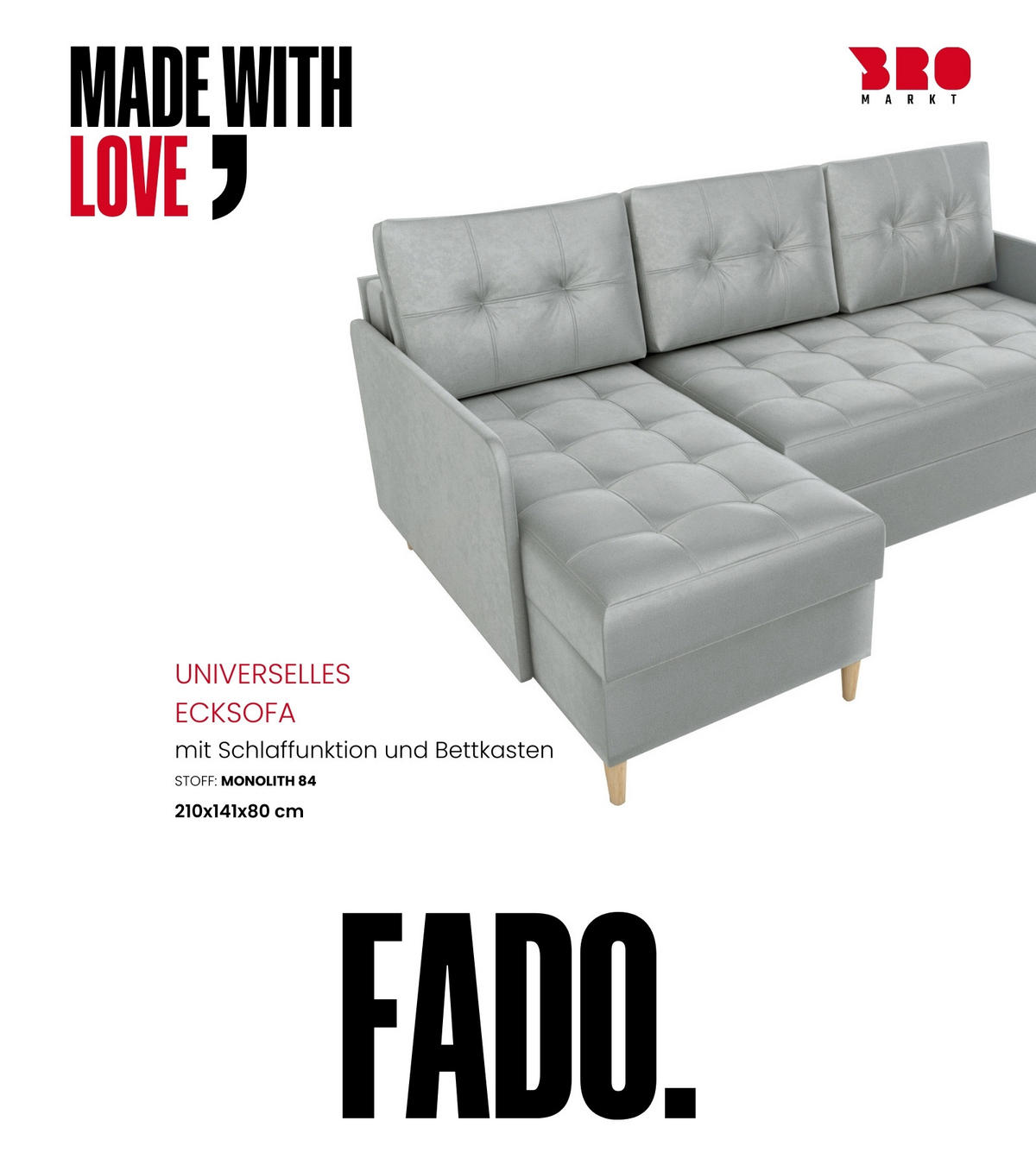 ECKSOFA Fado mit Schlaffunktion Grau Samtstoff - Grau, Textil (210/141cm) - Bromarkt