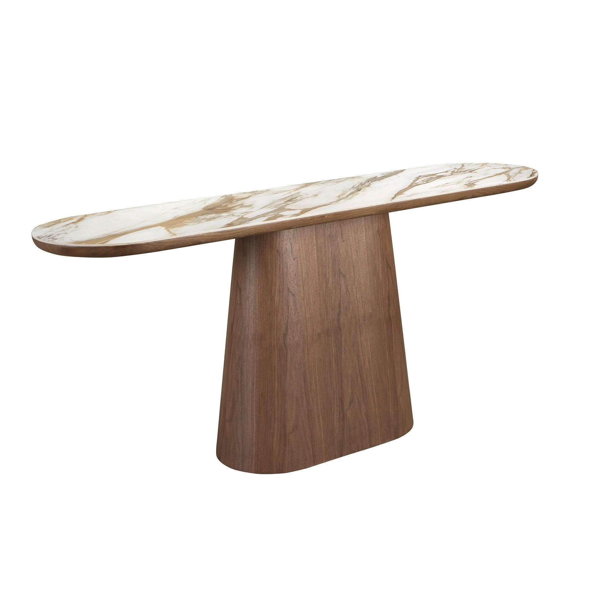 KONSOLENTISCH Ovaler halbrunder Konsolentisch aus Porzellanmarmor und Nussbaum Ø180/45/78 cm - Hellbraun/Walnussfarben, Holz/Keramik (45/180/78cm) - ANGEL CERDA