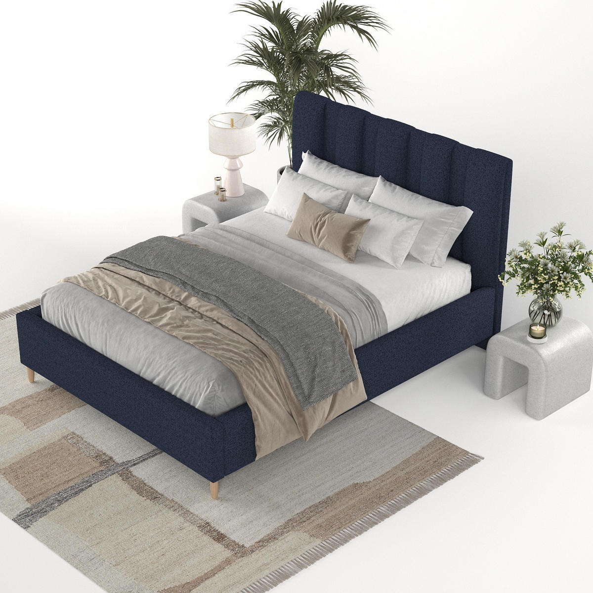 POLSTERBETT Loom 180/200 cm Marineblau im Riva Stoff - Naturfarben/Dunkelblau, Holz/Holzwerkstoff (180/200cm) - AltaBeds