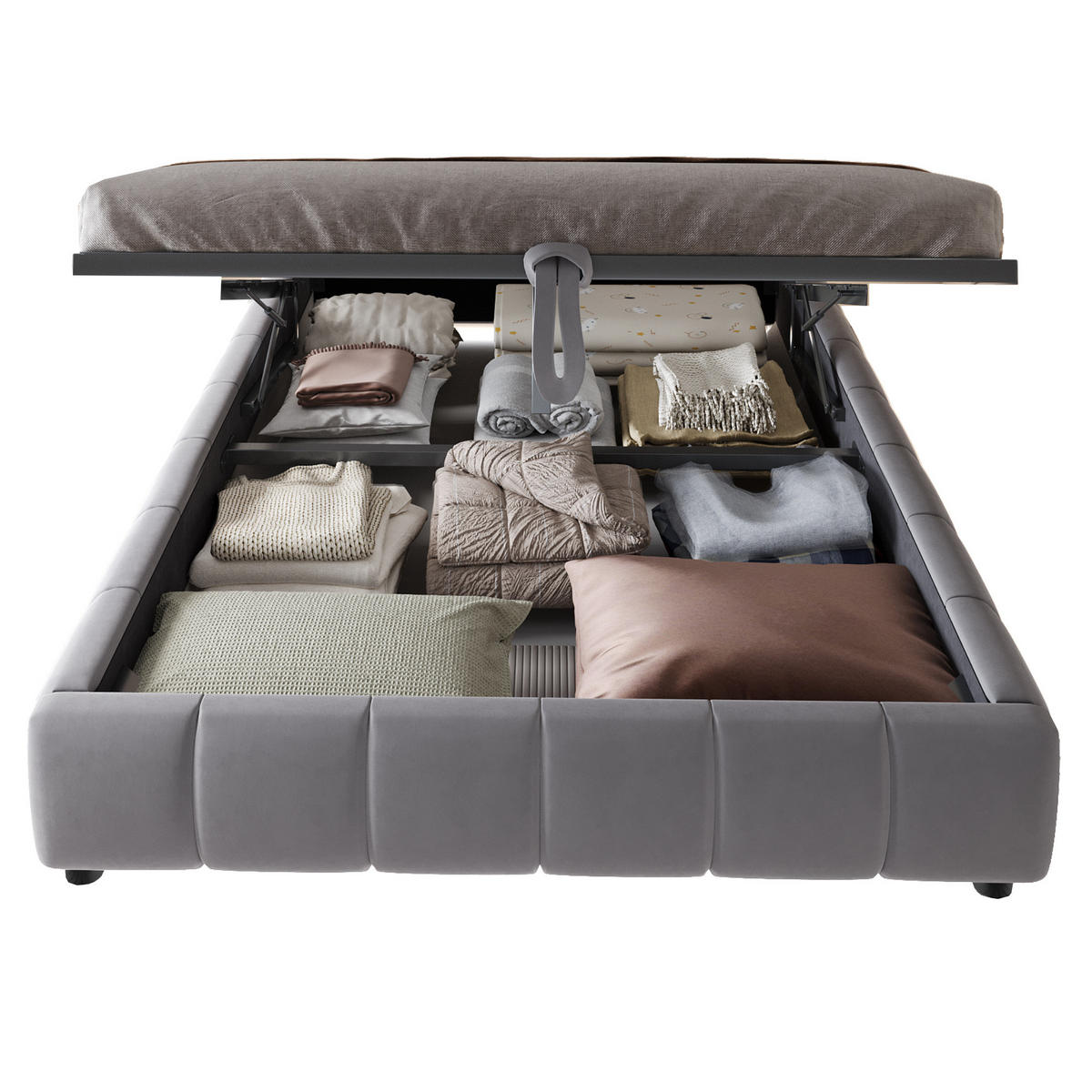 POLSTERBETT 140/200 cm grau mit LED-Beleuchtung und hydraulischem Stauraum - Grau, Textil (140/200cm) - OKWISH
