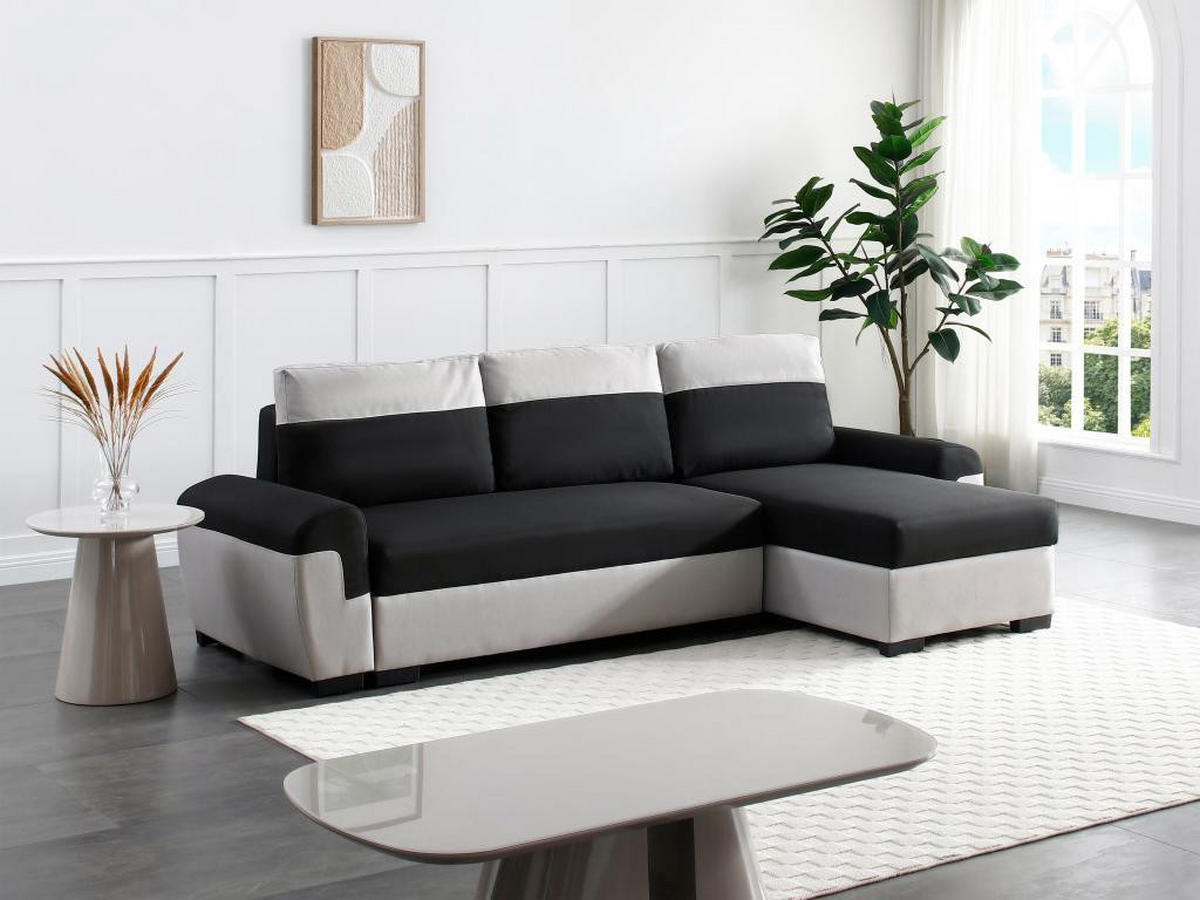 ECKSOFA mit Schlaffunktion - Ecke wechselbar - Stoff - Schwarz & Hellgrau - GABY II - Schwarz, Textil (145/264cm) - Vente-Unique