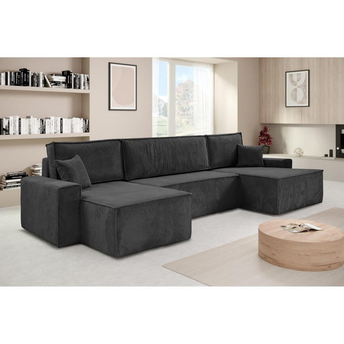 SEDACÍ SOUPRAVA Hektor U s funkcí spaní, tmavě šedá - černá/tmavě šedá, textil/plast (377/94/152cm) - Beautysofa