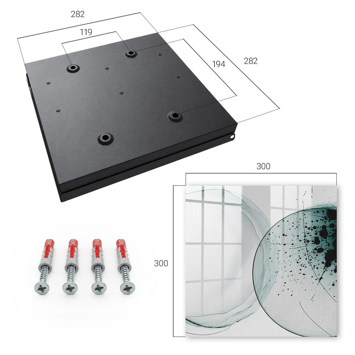 SCHLÜSSELBOX Schwarz 30x30 cm- Türöffnung nach rechts - Elegante Abstraktion - Grau, Metall (30/30/5cm) - TULUP