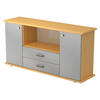SIDEBOARD mit 2 Schübe & 2 Türen 44,8/166,1/84 cm in Buchefarben/Silberfarben Knauf/Streifengriff - Buchefarben/Silberfarben, Holzwerkstoff (166.1/84/44.8cm) - bümö