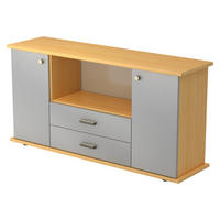 SIDEBOARD mit 2 Schübe & 2 Türen 44,8/166,1/84 cm in Buchefarben/Silberfarben Knauf/Streifengriff - Buchefarben/Silberfarben, Holzwerkstoff (166.1/84/44.8cm) - bümö