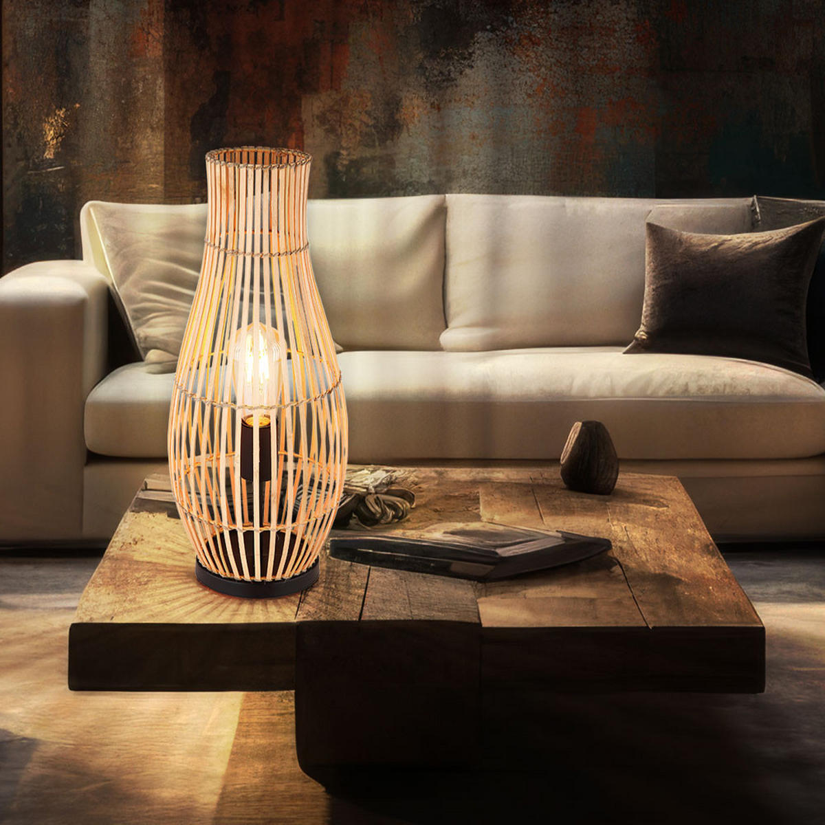 LED STEHLEUCHTE Bambus Braun - Braun, Holz (19.5/19.5/47.5cm) - Globo Lighting