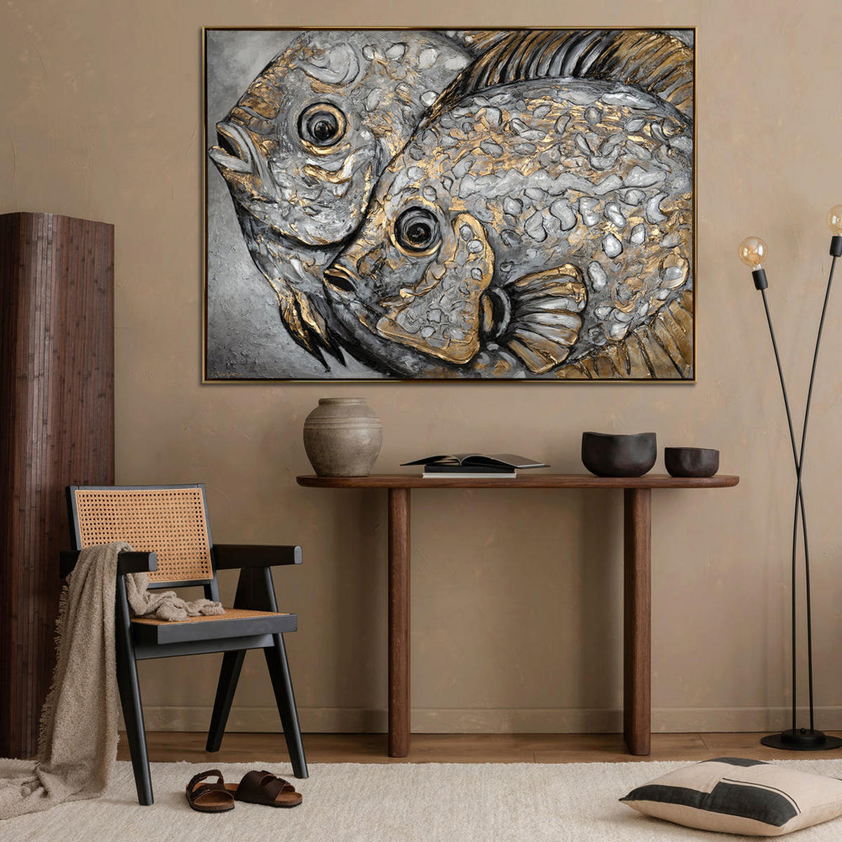 GEMÄLDE Magische Fische Schattenfugenrahmen Schwarz 120x80 cm - Schwarz, Holz (120/80cm) - YS-art gallery