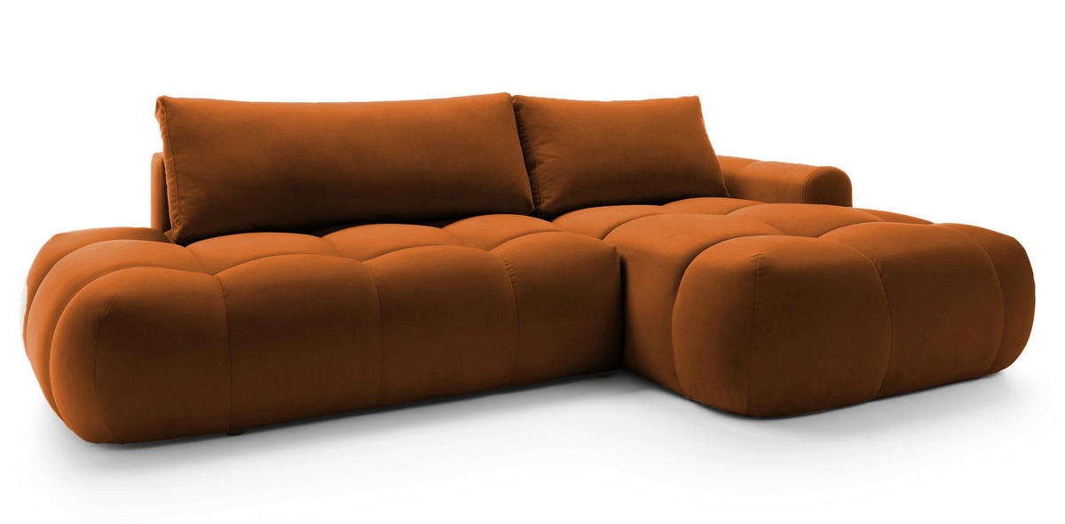 ECKSOFA Ombo Kupferbraun Velours 280 cm - Schwarz/Kupferfarben, Kunststoff/Textil (284/167cm) - Selsey
