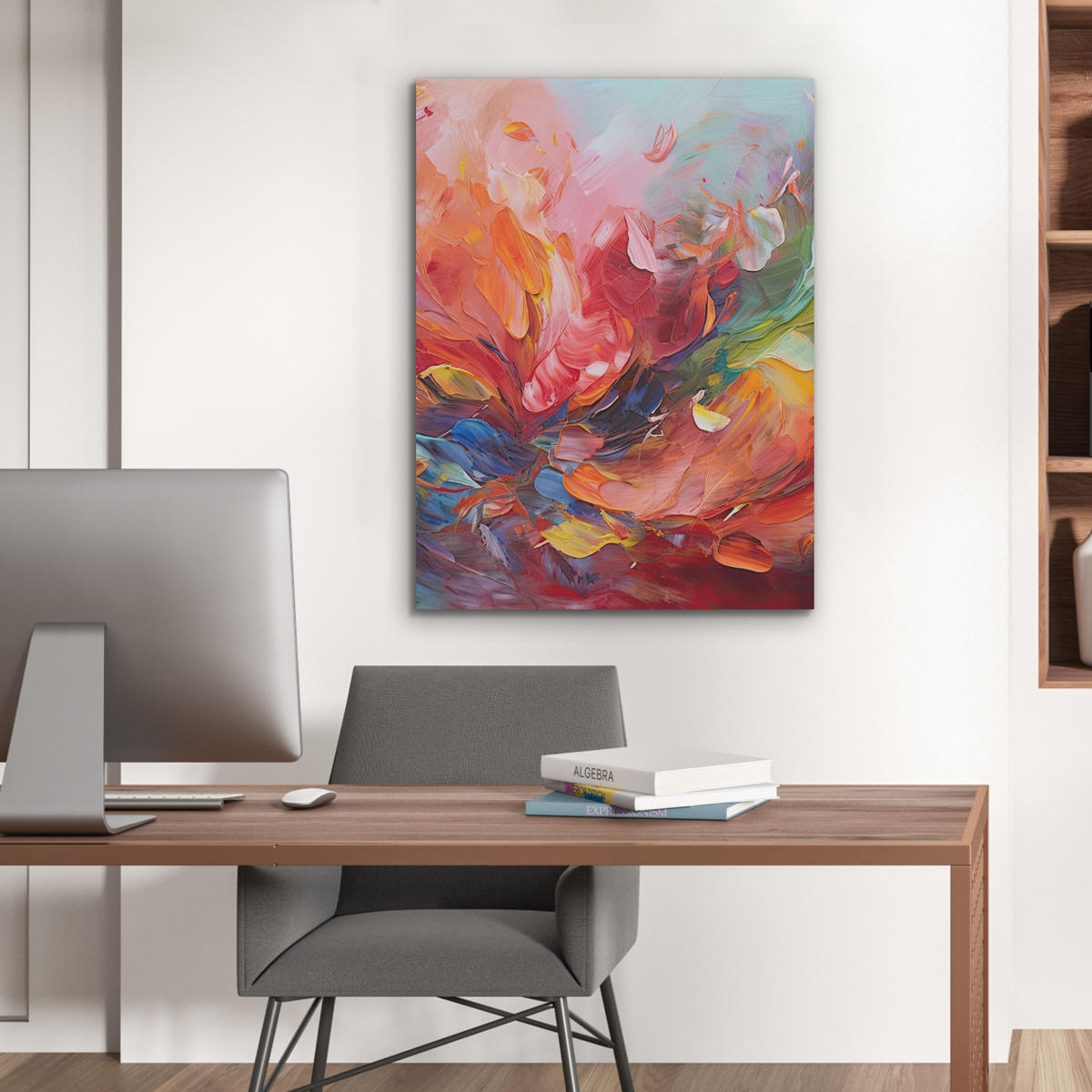 AKUSTIKBILD Ölgemälde - Kunst - Abstrakt - Farbenfroh Wandbilder 60x80 cm - Altrosa, Textil (60/80/0.9cm) - MuchoWow