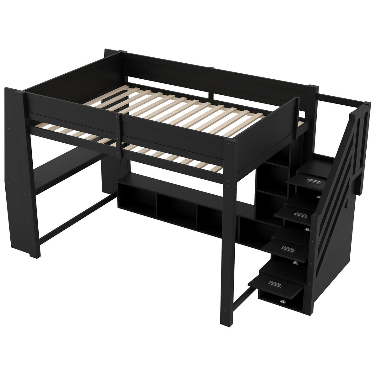 HOCHBETT 140/200 cm, Schwarz mit Schreibtisch und LED-Beleuchtung - Schwarz, Holzwerkstoff (140/200cm) - MIVRAY