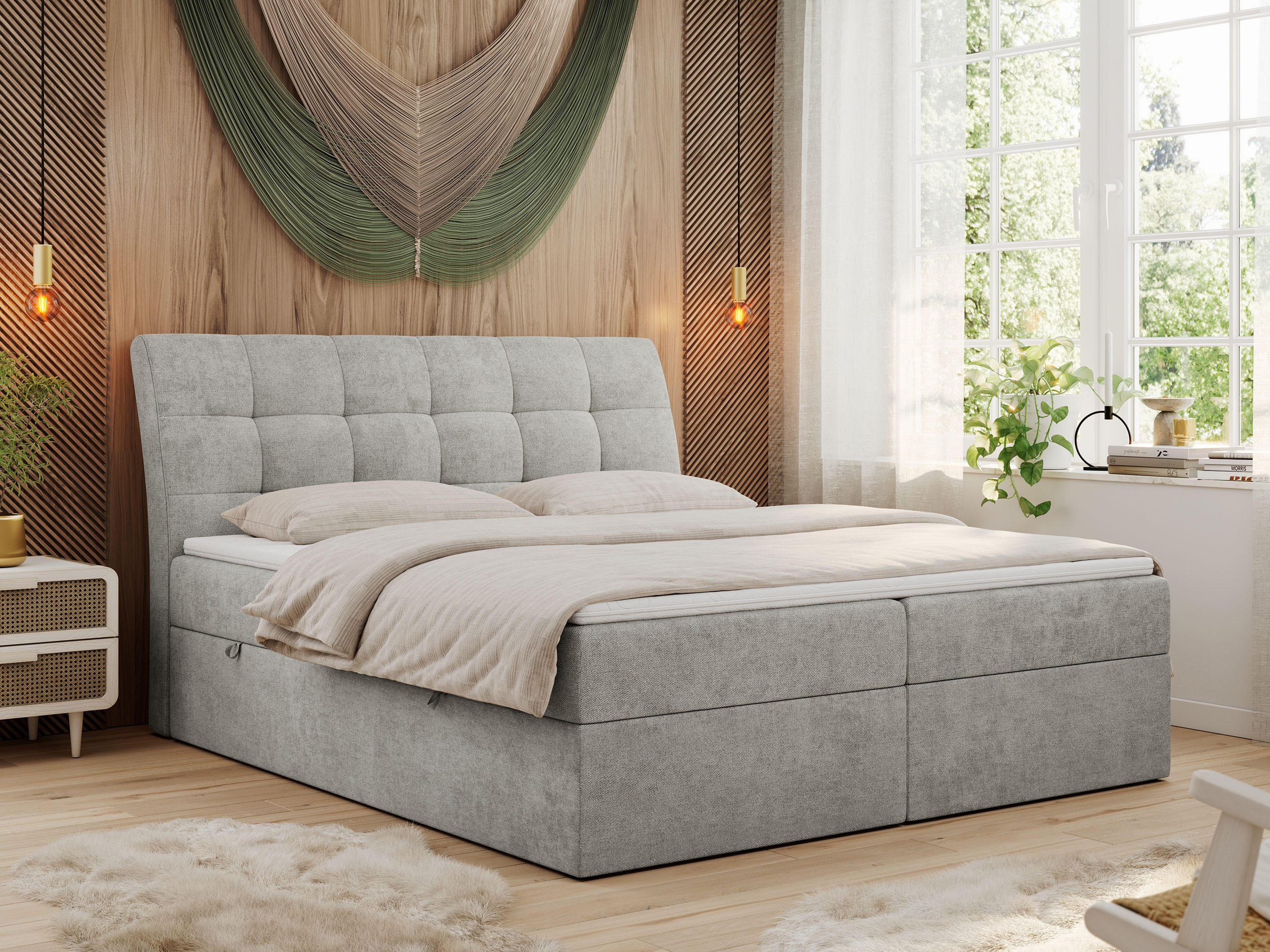 BOXBETT DIEGOS 140/200 Hellgrau Struktur - H3 - Hellgrau, Holz/Textil (140/200cm) - MKS