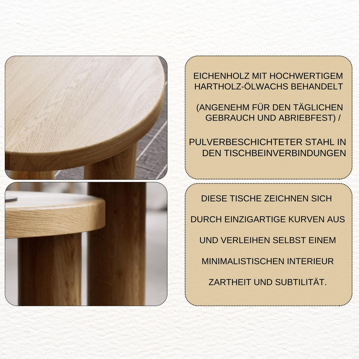 COUCHTISCH Eichenholz vollmassiv rund Naturbelassenen 70/70/37 - Naturfarben, Holz (70/70/37cm)