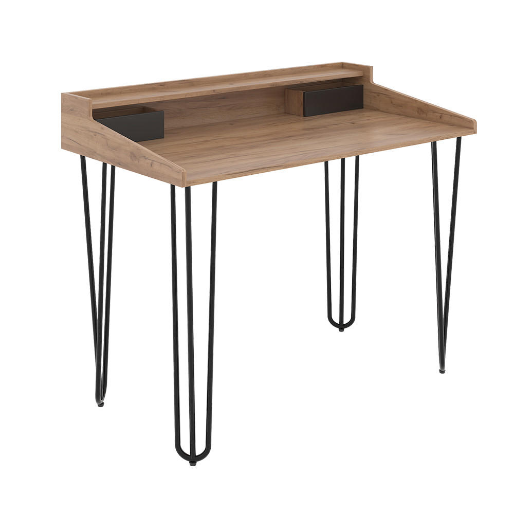 SCHREIBTISCH Sannar Eiche 110 x 60 cm mit Schubladen - Eichefarben/Schwarz, Holzwerkstoff (60/110/89.5cm) - Vicco