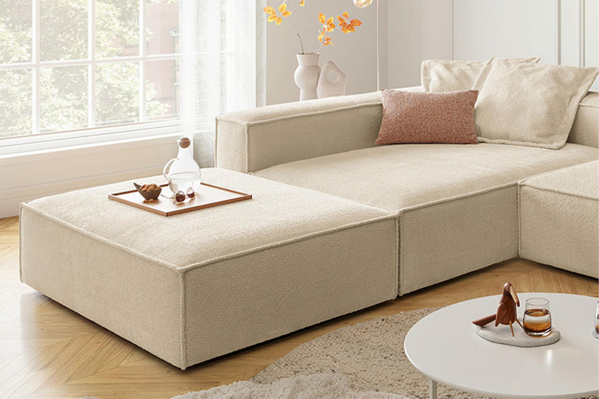 ECKSOFA CARMO Beige Flachgewebe - Beige/Schwarz, Kunststoff/Textil (306/191cm) - KAWOLA