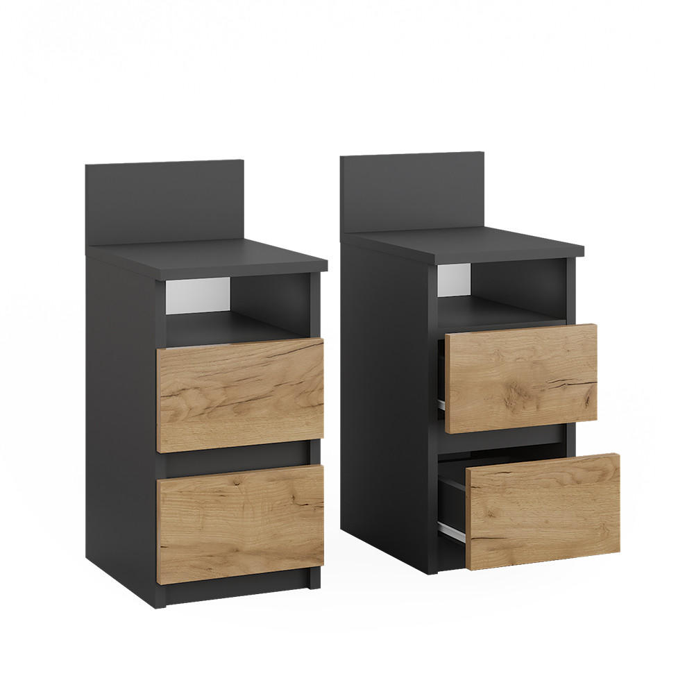 NACHTTISCH Monty Anthrazit/Goldkraft Eiche 25 x 59.1 cm 2er Set - Honigeiche/Anthrazit, Holzwerkstoff (25/59.1/32.3cm) - Vicco