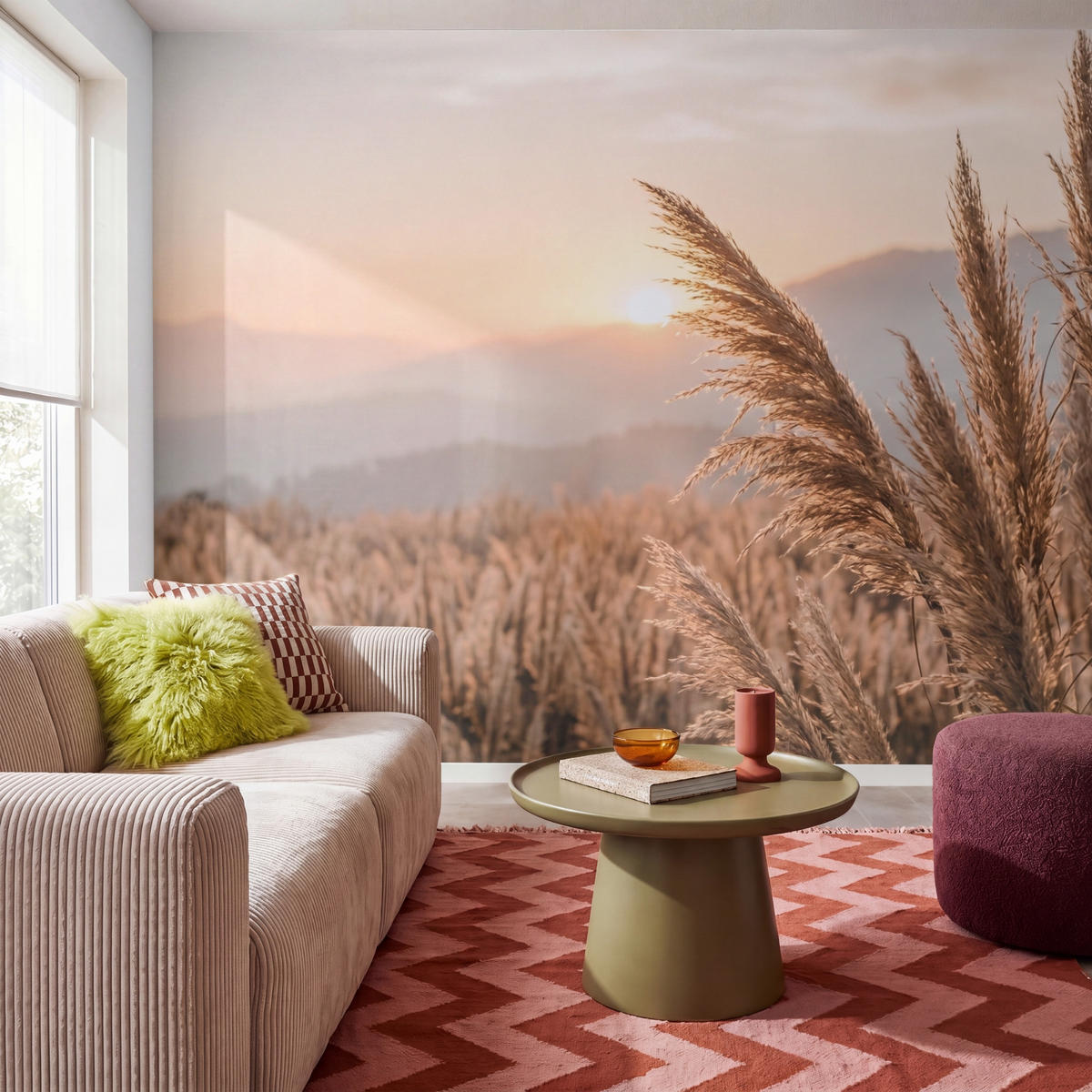 TAPETE - Gras - Feld - Sonne - Natur - 280x240 cm - Sandfarben, Papier (280/240cm) - OnlyWow